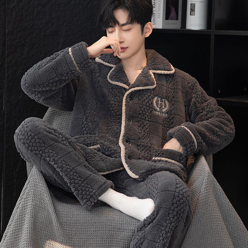 Men's Plus Size Flannel Fleece Home Wear Set - Thickened for Autumn and Winter