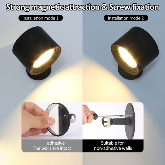 1 Set LED Magnetic Wall Lamp Intelligent 360 Degree Rotation USB Charging 3-Color Temperature Remote Control Long Battery Life Lamp
