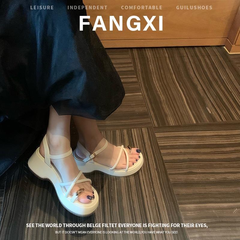 Sheepskin cover toe platform sandals women's summer wear cross belt buckle belt muffin cool slippers