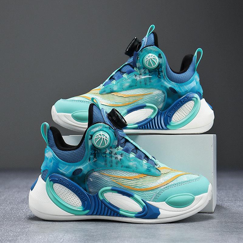 

Boys shoes 2025 spring and summer children s sports shoes mesh breathable middle and old children s rotating buckle anti-skid shock-absorbing basketb 40