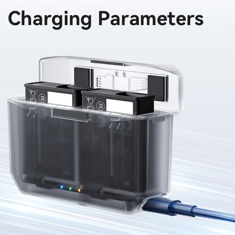 Portable Charging Case With Magnetic Closure Intelligent Protections System Double Slot For Action 5Pro/4/3/Osmo360 Batteries