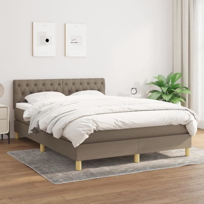 3140861 vidaXL Lit à sommier tapissier avec matelas Taupe 140x200 cm Tissu