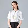 Chinese Style Short-sleeved Shirt for Women New Women's Stand-up Collar Embroidered Chiffon Shirt New Chinese Top