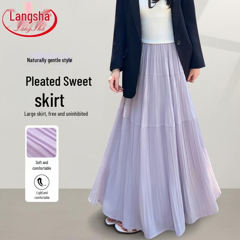 Women s Summer High-Waist A-Line Pleated Midi Skirt L