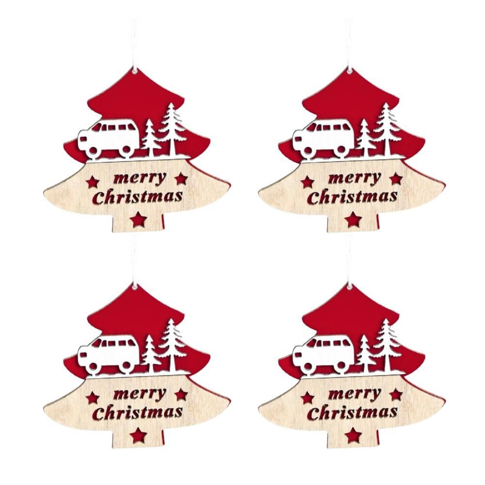 4pcs DIY Christmas Tree Wooden Pendant Handmade Christmas Hanging Decoration Children Gifts