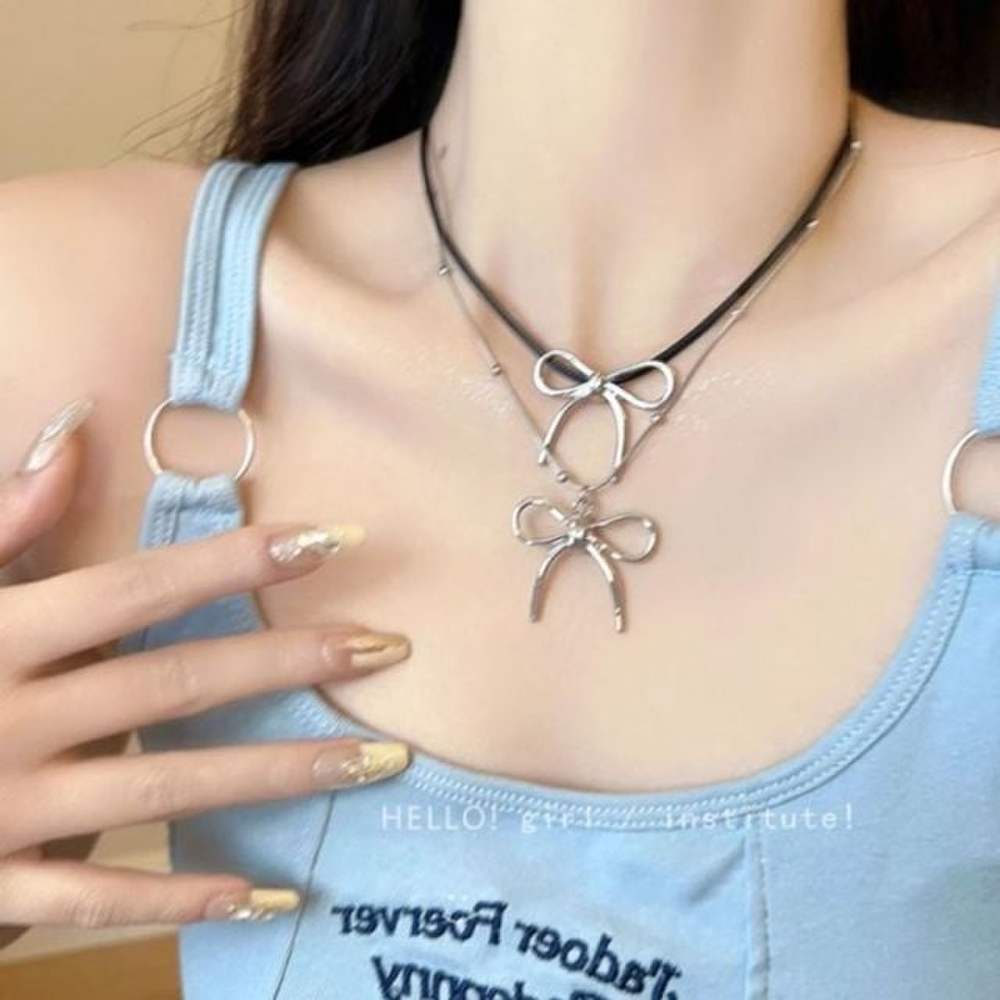 

Ribbon Basic Fashion Necklace Leather Metal All-Day Thin Metal