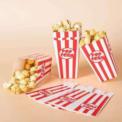 12Pcs Striped Popcorn Paper Boxes Buckets Red White Stripes Bags Snack Containers For Baby Shower Birthdays Party Supplies