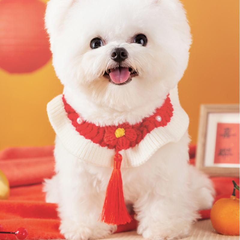Cat Saliva Towel Bib Handwoven New Year's Pet Scarf Puppy Dog Decorative Collar Knitted Accessories Pet Products