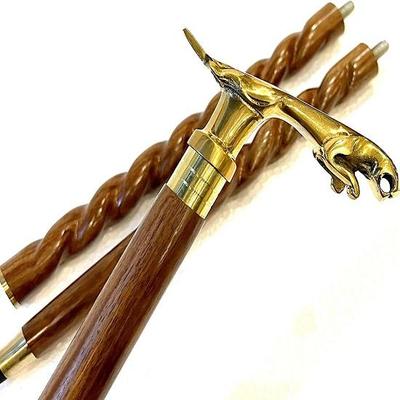 Messing Handarbeit Rosenholz Gehstock mit Messing Jaguar Griff Vintage 3-fach Designer Premium Holz Gehstock Spazierstock