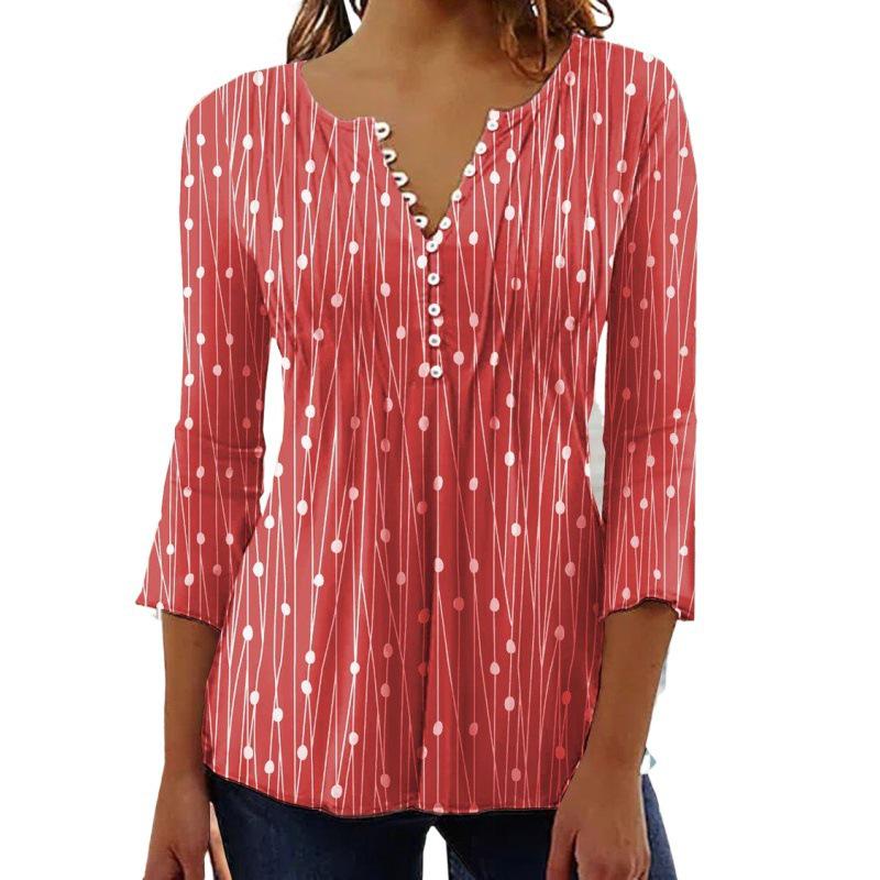 2025 Autumn European & American V-neck Print Long Sleeve Women's Blouse