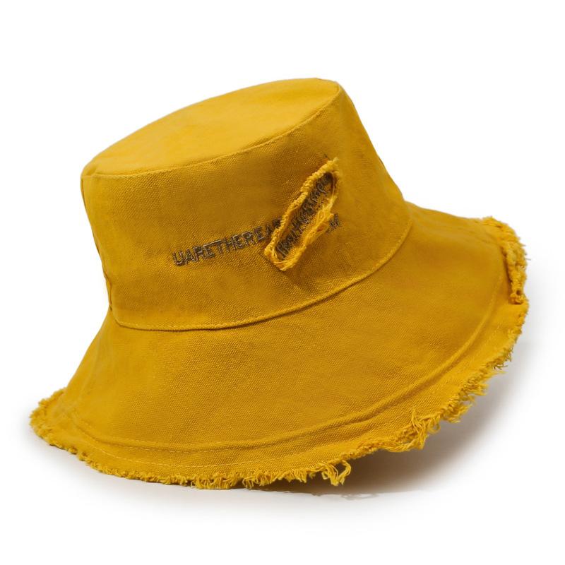Solid color washed rough edge bucket hat foldable soft top basin hat ladies beach sun hat fashionable versatile beach hat