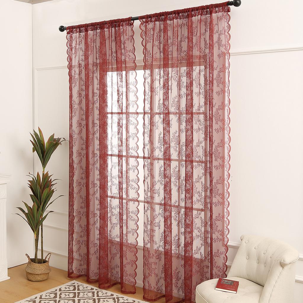 Moderner, einfacher Fenstervorhang mit kleiner Rosette und Durchgangsstange, französischer transparenter Vorhang aus Polyesterfaser, geeignet für Wohnzimmer, Schlafzimmer, Erkerfenster