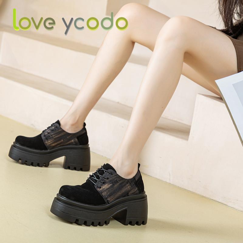 Love Ycodo Women's Fashion Casual Leather Shoes Super Thick Sole Waterproof Table Simple Comfortable Spring Summer Autumn Girl Fashion Casual Shoes