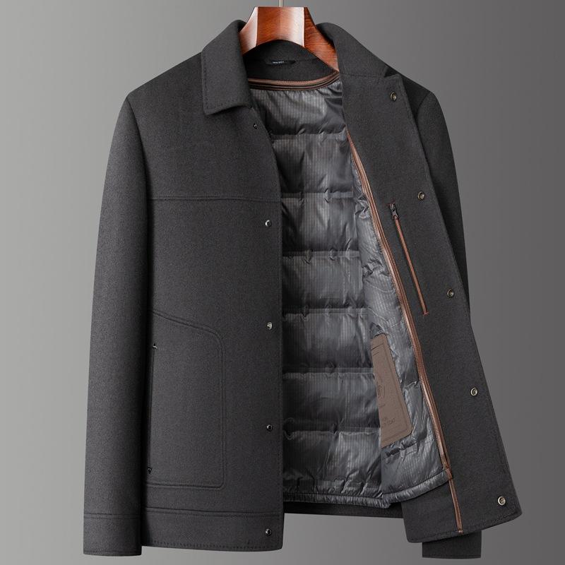 New Light Luxury Thickened Cotton Wool Coat Men's Lapel Wool Coat Autumn and Winter Thickened Down Lining Dad Outfit