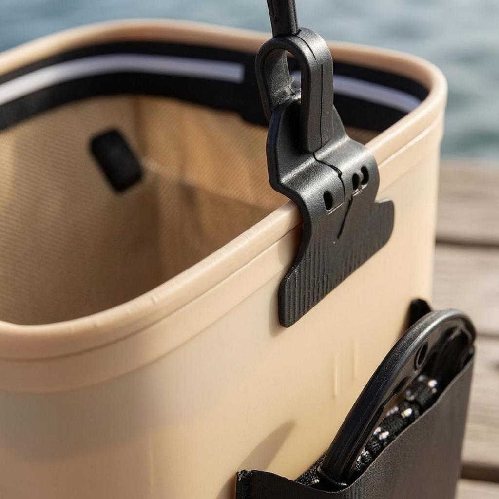 Foldable Fishing Bucket Padded Handle Square Angling Container Side Pockets Basket