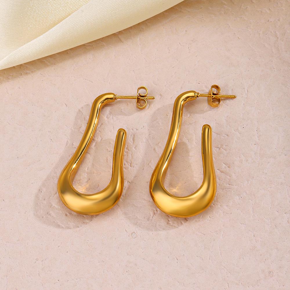 

Retro Geometric U-Shaped 18K Gold Plated Titanium Steel Earrings for Women