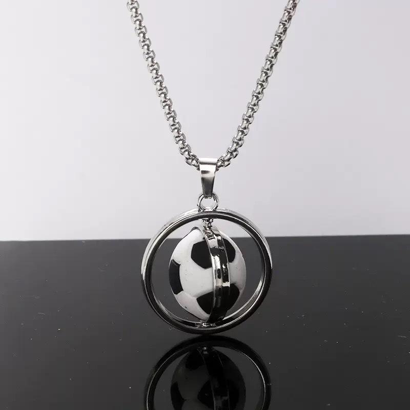 Rotatable Mini Sports Ball Pendant Necklace - Basketball, Football, Golf, Rugby, Baseball - Hip Hop Chain.