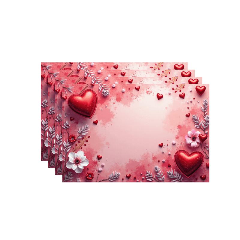 

One Set Of 4 Valentine S Day Placemats, Dark Red And Pink Gradient Background, A Large Heart-Shaped Pattern In The Center, Dreamy Watercolor Style 1pcs