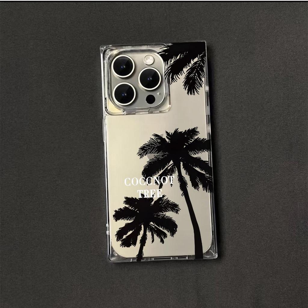 Transparent Square Back Tube Case Casing Protection For iPhone 14 Pro Max 11 12 15 Plus 16 ProMax 13 Anti-Oxygen,Coconut Tree Scenery Pattern