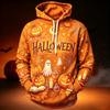 Men's Casual Hooded Long Sleeve Top with Halloween Print for Holiday Events