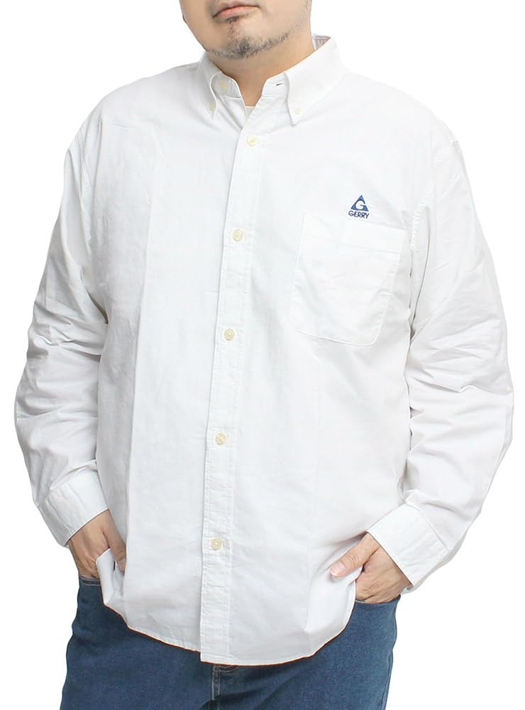 

One Colors Gerry Men s Long Sleeve Shirt, Embroidered Logo Print, Solid Color, Button-Down Oxford Shirt, White, Size 5L