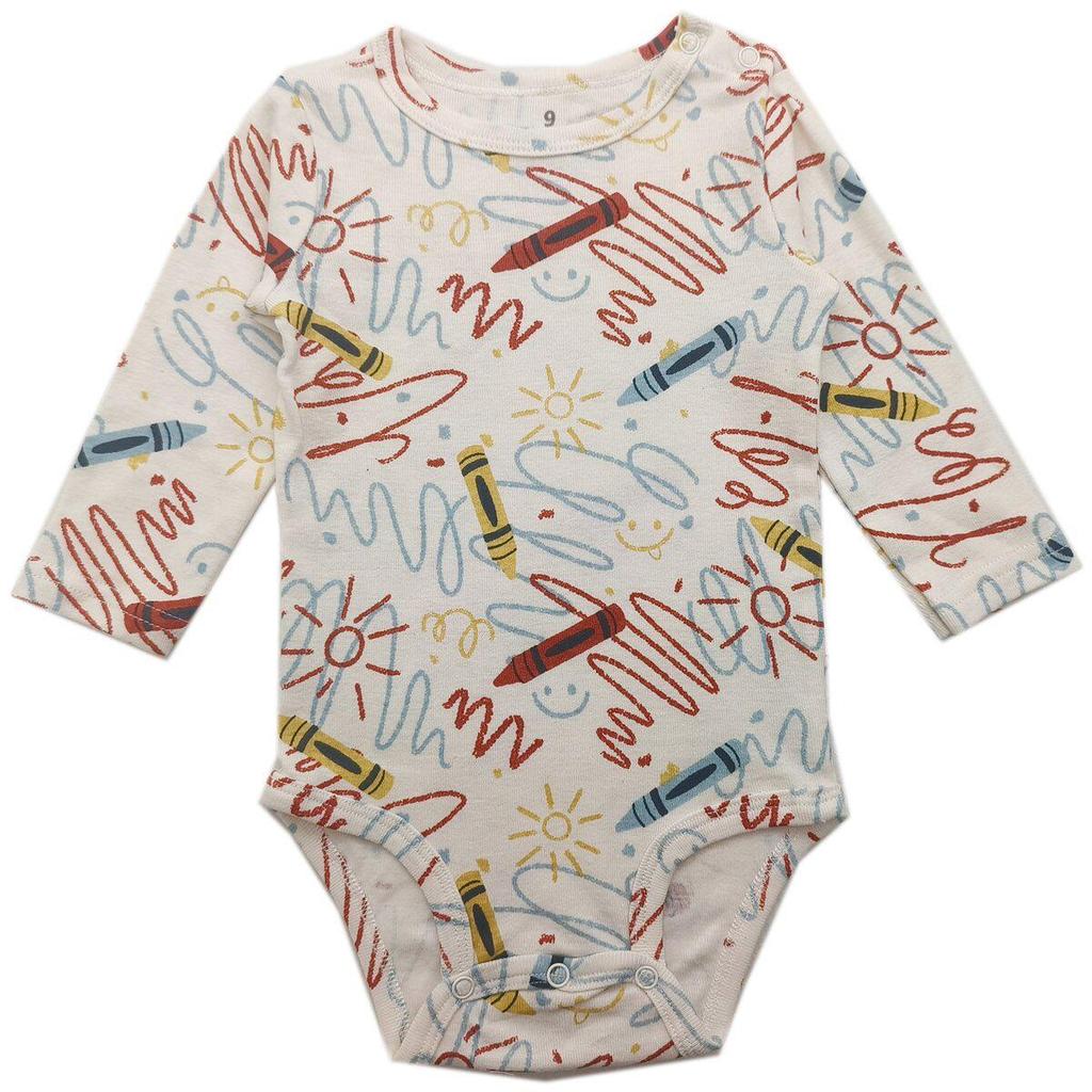 Bawełniany Romper dla Niemowląt z Kwiatowym Wzorem i Kreskówkami, z Nakładanymi Ramionami i Zapięciem w Kroku - Jednoczęściowy Kombinezon z Długim Rękawem dla Chłopców i Dziewczynek.