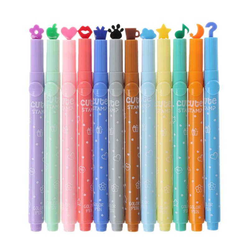 3Pcs School Supplies Creative Cute Colorful Kawaii Stamp Highlighter Marker Pen