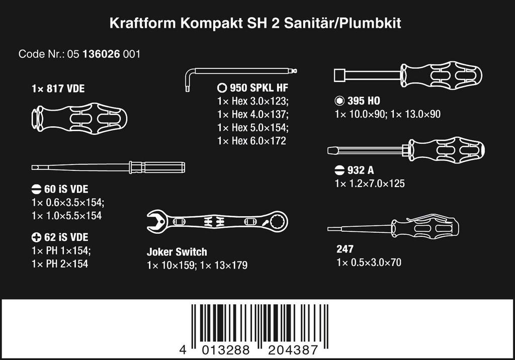 WERA Kraftform Compact Tool Set for with Storage 136026 15-Piece Plumbing, Case,