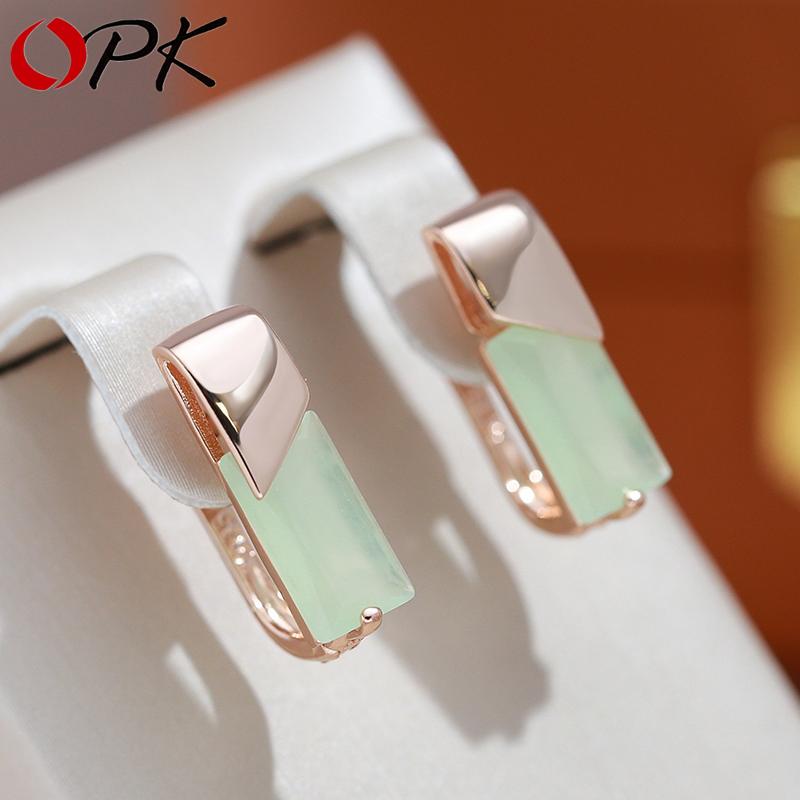 Proste geometryczne zielone kolczyki z cyrkoniami dla kobiet, modna, codzienna biżuteria na imprezę