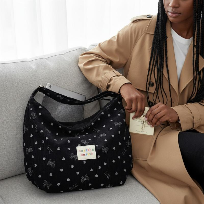 INS Style Bow Decoration Canvas Crossbody Bag Spring Casual Shoulder Bag Portable Fashion Handbag for Women Daily Use
