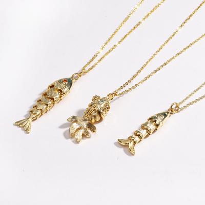 Stainless Steel Fish Pendant Charms Pave Red Green Zircon Ocean Fish Necklace For Women Choker Accessories Unisex Party Gift