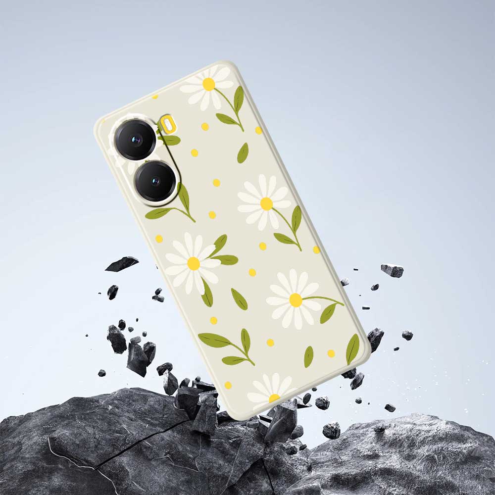 For Xiaomi Redmi Turbo 4 5G/Poco X7 Pro 5G Case White Flowers Green Leaves Pattern Printing Straight Edge TPU Phone Back Cover
