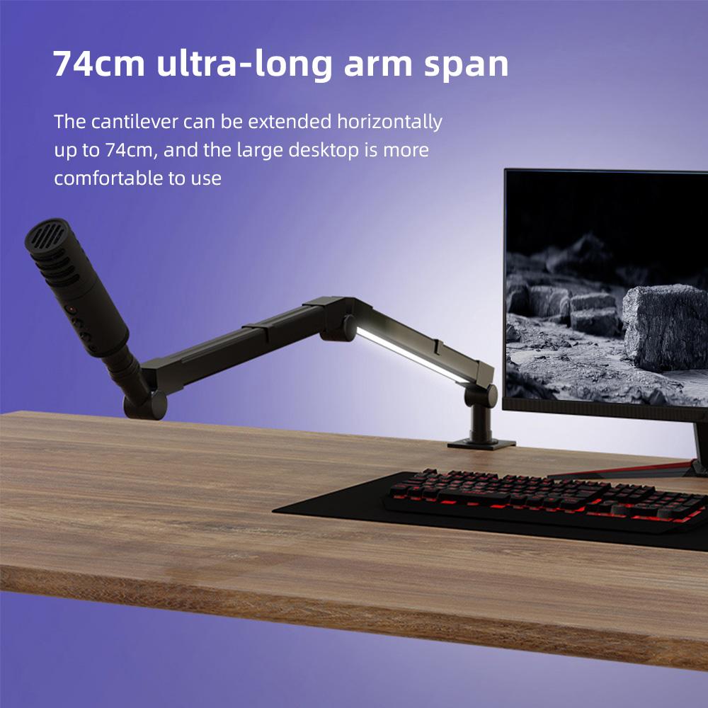 Desktop Microphone Boom Arm with LED Fill Light 2700K-6500K & Remote Control Desk Mount Mic Stand