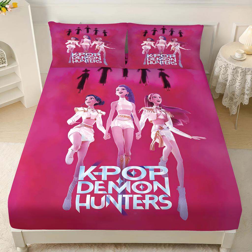 3-teiliges K-Pop Dämonenjäger Bedrucktes kernloses Bettlaken-Set Mehrere Größen Weiche Bettdecke Schlafzimmer Bettwäsche Maschinenwaschbar