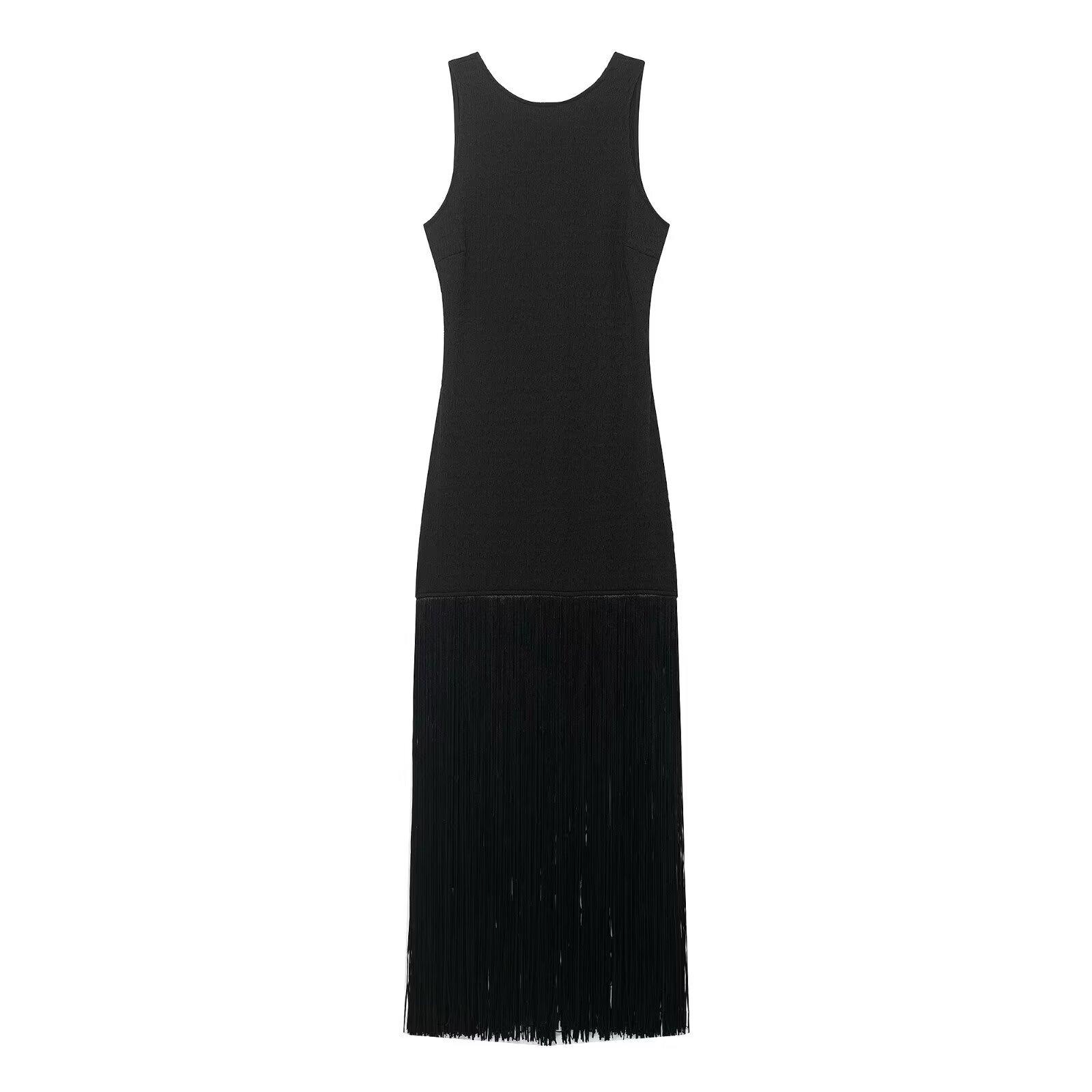 European and American style, new women s clothing, foreign style, classic, versatile, slim fringed dress S чёрный