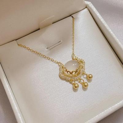 Collana Lucchetto della Pace Ruyi Nuvola Fortunata - Acciaio al Titanio da Donna, Placcato Oro 18K, Ciondolo di Longevità Lusso Semplice