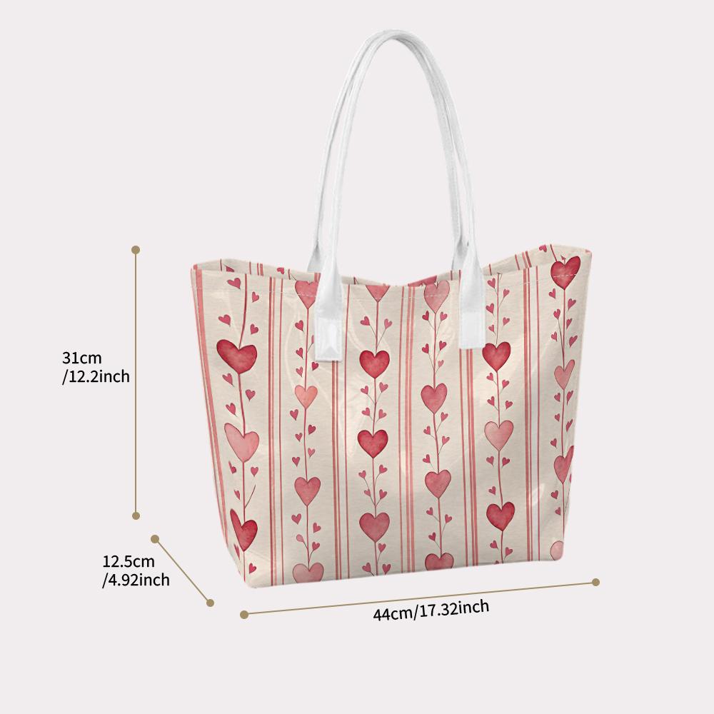 Cute Heart Pattern Tote Bag Casual Large Capacity Shoulder Bag for Daily Use