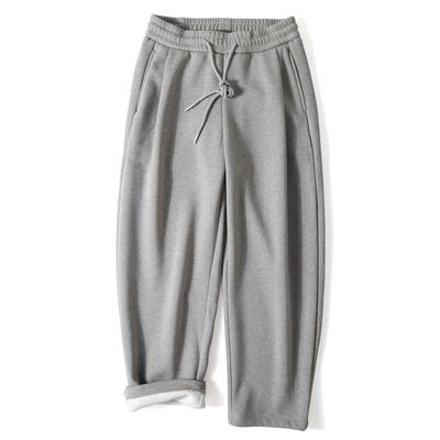 Gray Straight-Leg Sweatpants for Men, Fleece-Lined and Thickened for Winter, Warm and Loose-Fitting Casual Wide-Leg Sweatpants