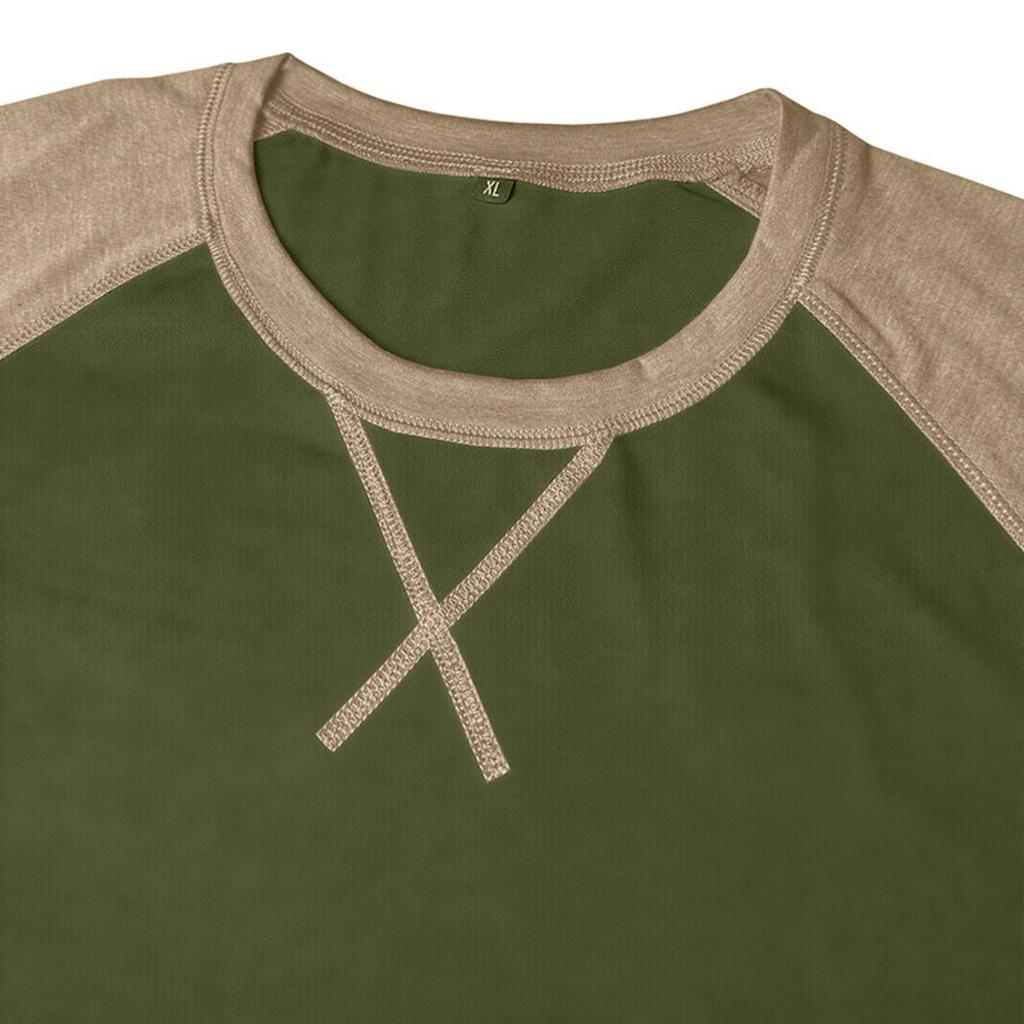 Herren Langarm Rundhals Freizeit T-Shirt Raglanärmel Kontrastnähte Leicht Atmungsaktiv Oberteil für den Alltag