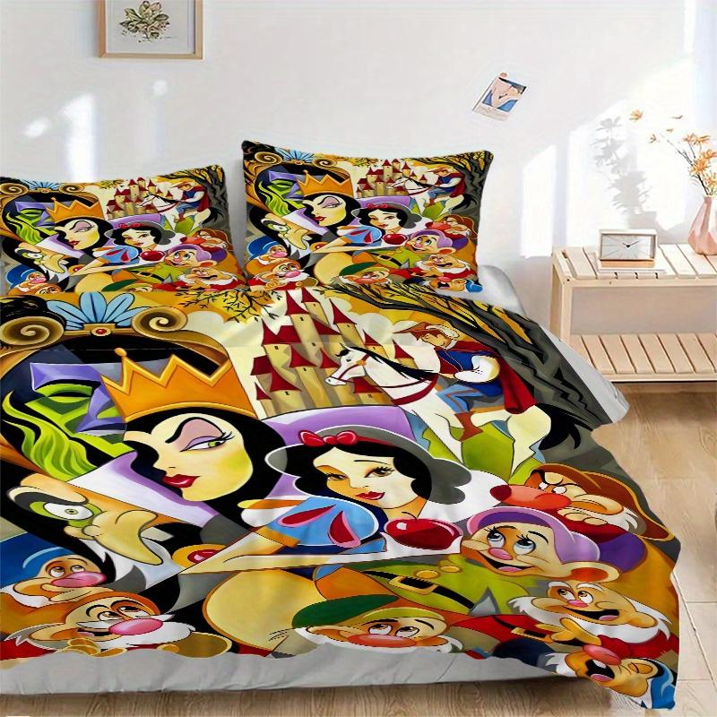 

3pcs The Evil Queen Snow White and the Seven Dwarfs Quilt Cover Set (1 Quilt Cover + 2 Pillowcases Without Pillow Core), High-Definition Printing 135x200cm