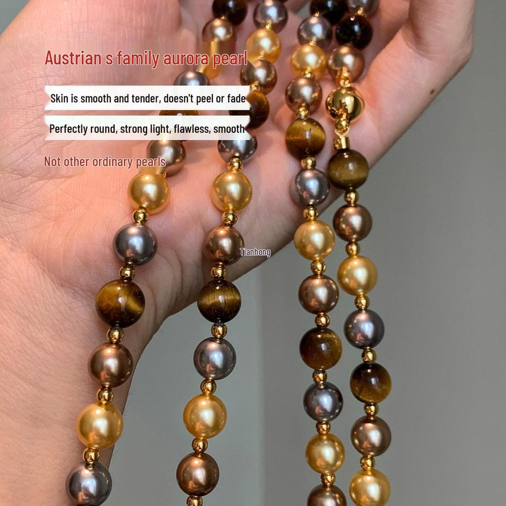 2025 Tigerauge Stein Perlenkette: Damen Y2K Stil, Nischendesign, Leichter Luxus Perlenaccessoire