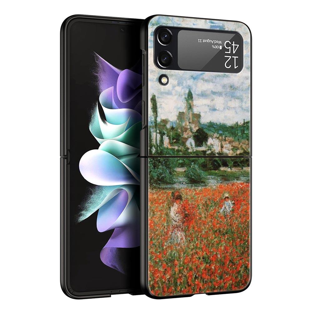 For Samsung Galaxy Z Flip 3 4 5 Hard Black Folding PC Phone Case Claude Monet Impressionism Painter For Samsung Z Flip3 Cover