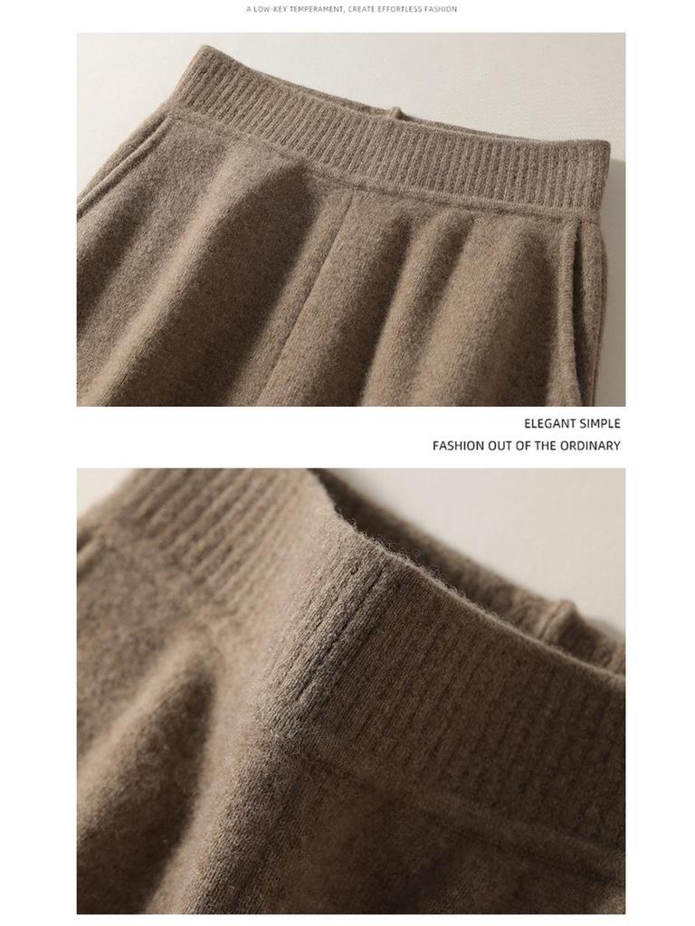 Women's Drapey High-Waisted Wide-Leg Wool Pants, Autumn/Winter Style, Soft, Versatile, Casual, Floor-Length, Straight-Leg Knit.