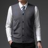 Men's Red Wool Vest: Collarless, Single-Breasted, Solid Color, Fitted Casual Wear for Autumn and Winter.