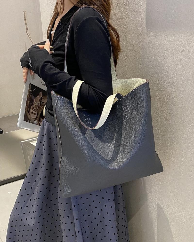 New Double-sided TC Leather Tote Women's Bag, Easy To Knead, Large Capacity Commuting European and American Style Versatile Bag