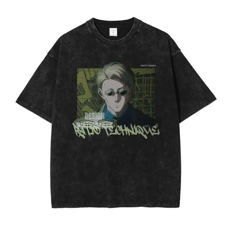 Summer Jujutsu Kaisen Anime Washed Vintage Shortsleeved Japanese Largesize Unisexs And Unisexs Slimming Top