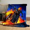 Fiery Skull Rider On Flaming Motorcycle Patterned Blanket, Flannel, Suitable for All Seasons, Home Decor, Warm and Cozy