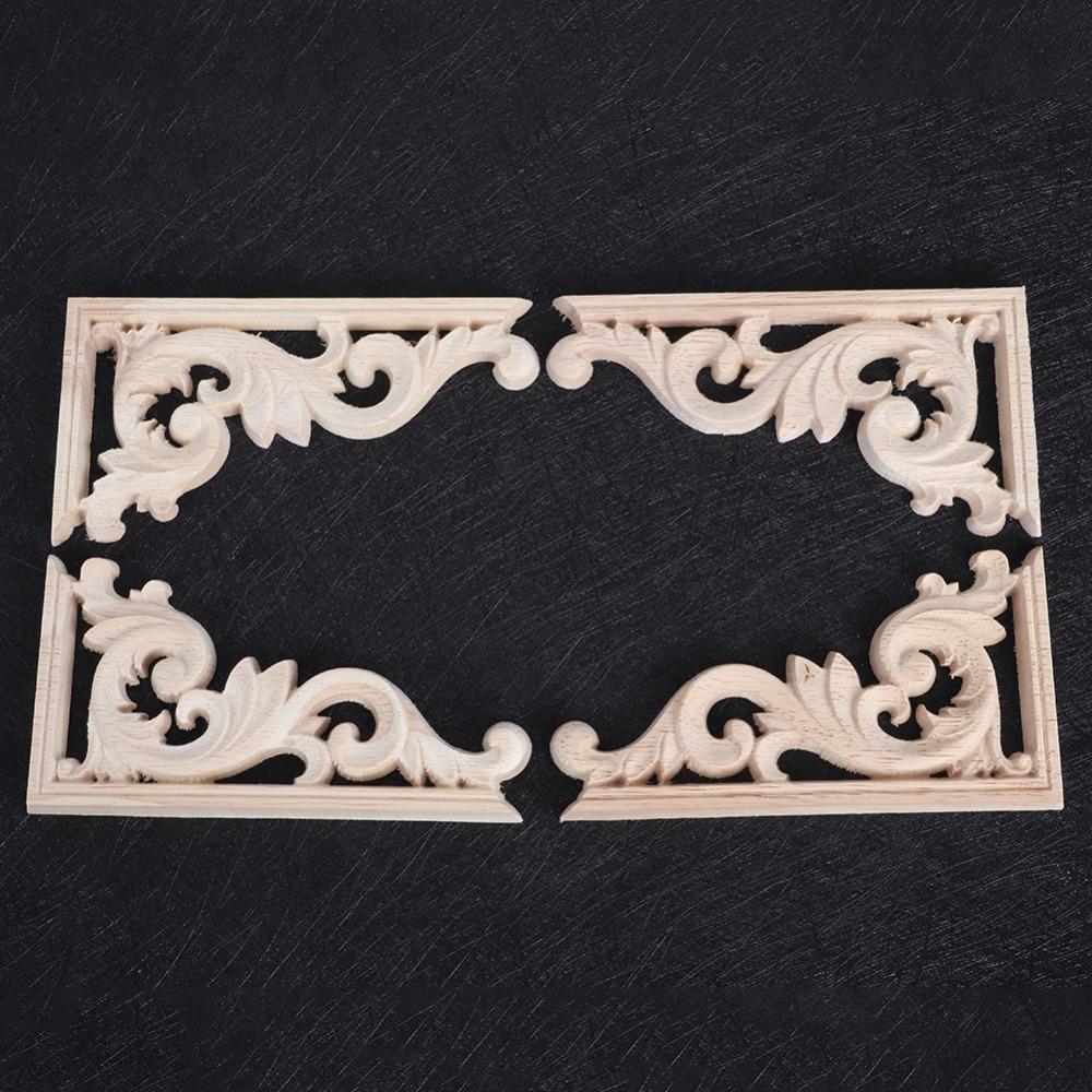 4pcs Wood Wood Carving Applique 5.12x2.76x0.35in Light Brown European Style Wood Ornament Wood Carving Solid Wood Texture