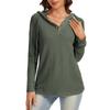 Women's Fashion Long Sleeve Drawstring Hooded Button V-neck Casual Hooded Sweatshirt Top