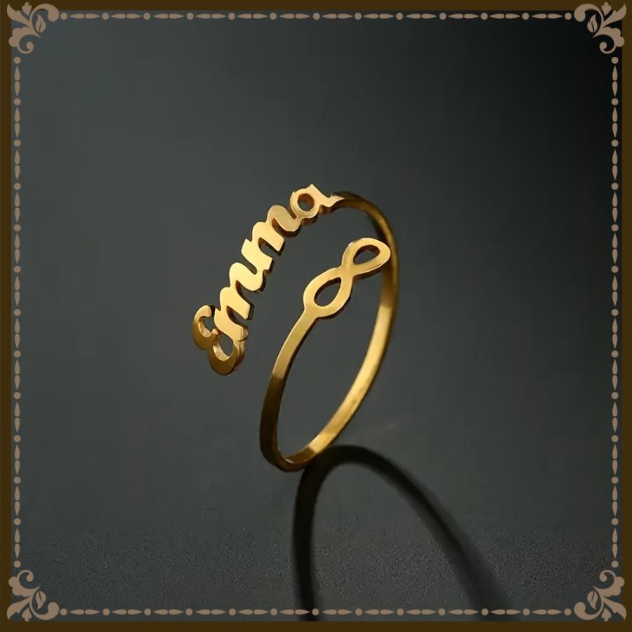 Custom Infinity Name Ring/Personalized Minimalist Nameplate Open Ring/Adjustable Stainless Steel Ring/a Gift for Her/Women's Fashion